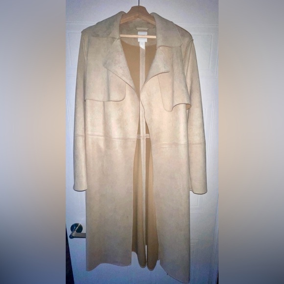 Oversized Faux Suede Trench Coat - Cream/Light Beige - Picture 5 of 11